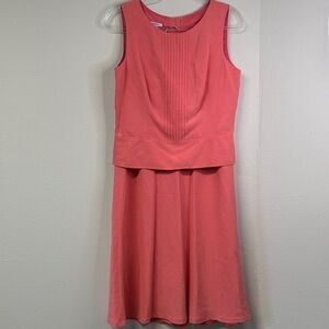 Vintage Maggy London Coral Silk Linen Blend Lined 2 Piece Skirt Set Size 6